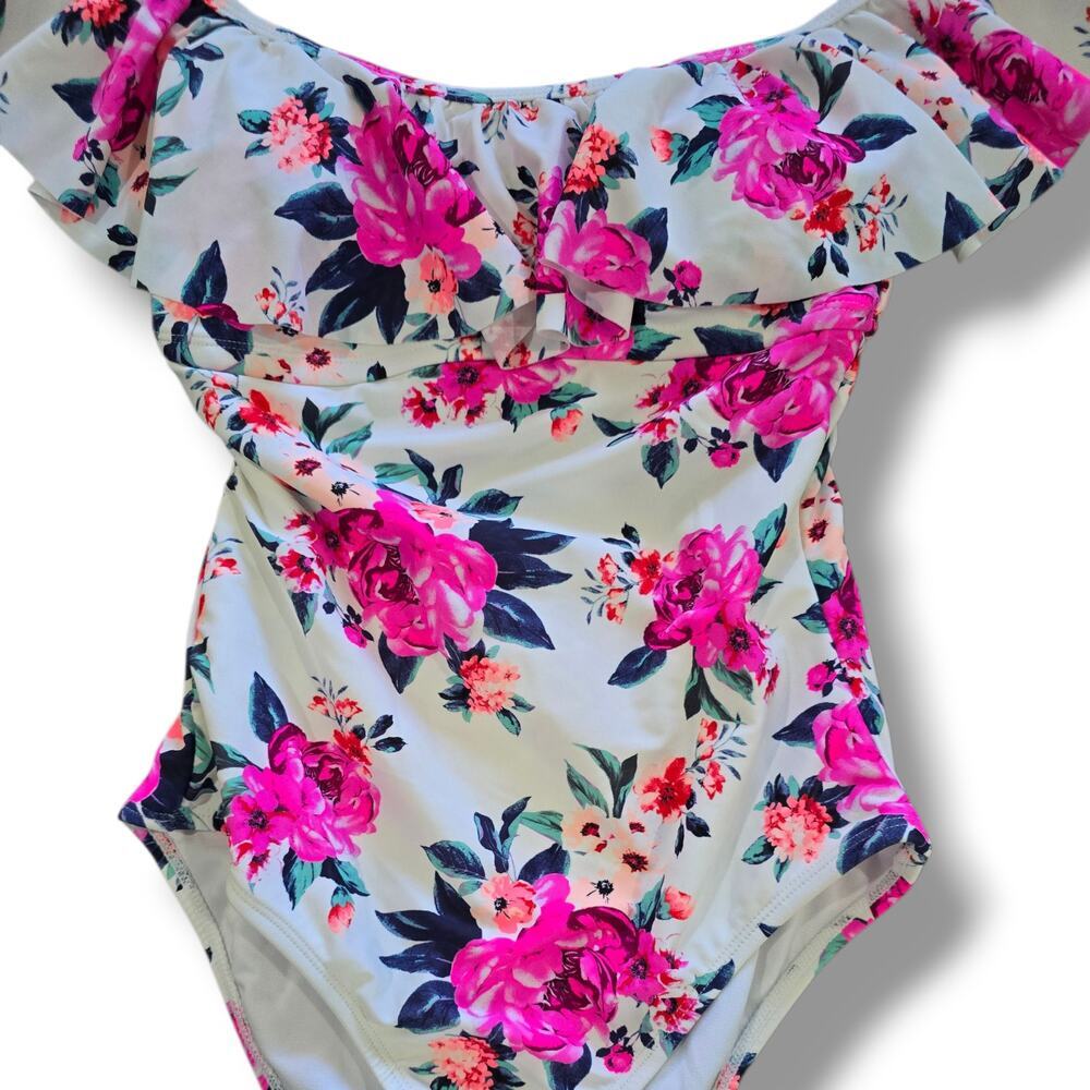 Arizona Jean Co Women’s Off-Shoulder Ruffle Floral One-Piece Swimsuit Size Small - Picture 6 of 7